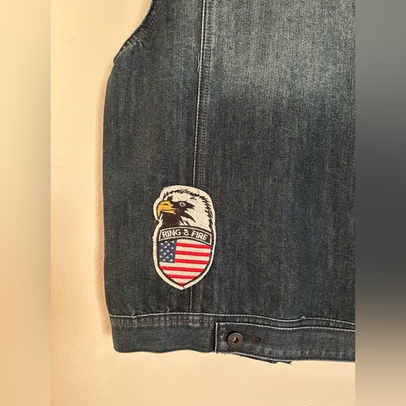 NWOT Ring of Fire Denim Vest Jacket – Military Patch Biker Style – Size L - Picture 7 of 9
